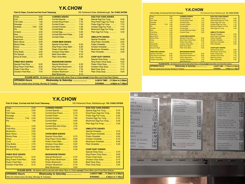 Y K Chow Menu