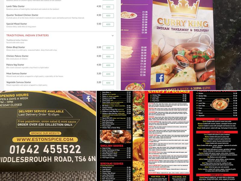 ESTON SPICE INDIAN takeaway & delivery Menu