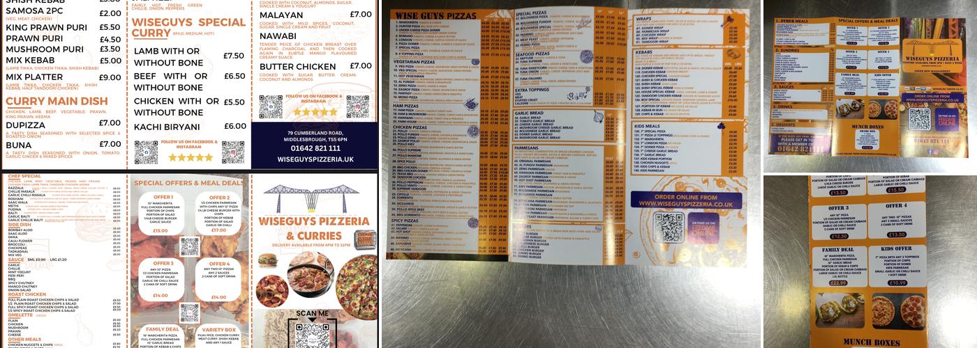 Wise guys pizzeria & curries Menu