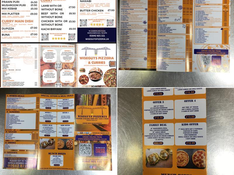 Wise guys pizzeria & curries Menu