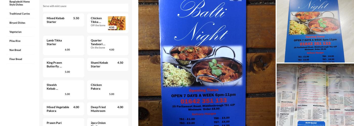 Balti Night Menu