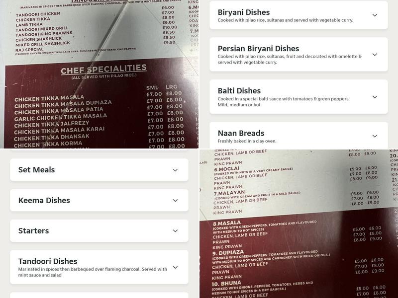 The Raj Menu