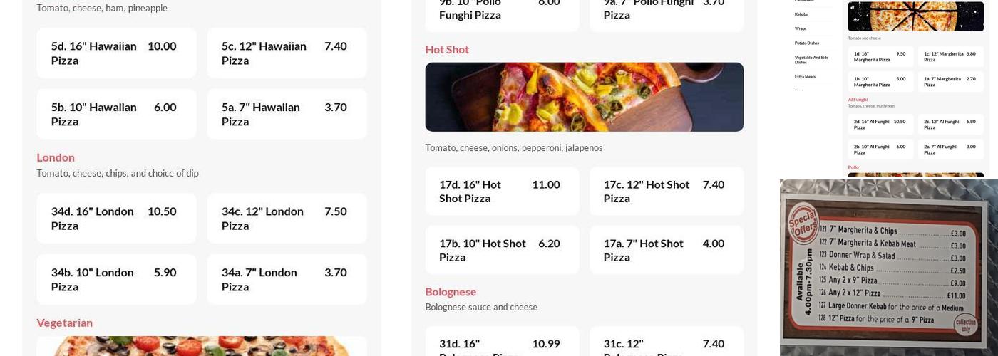 Pizza Shack Menu