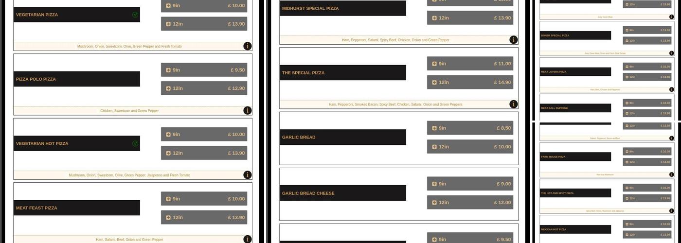 Midhurst Grill & Pizza Menu