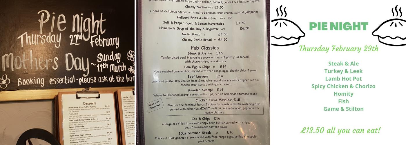 The Royal Oak Menu