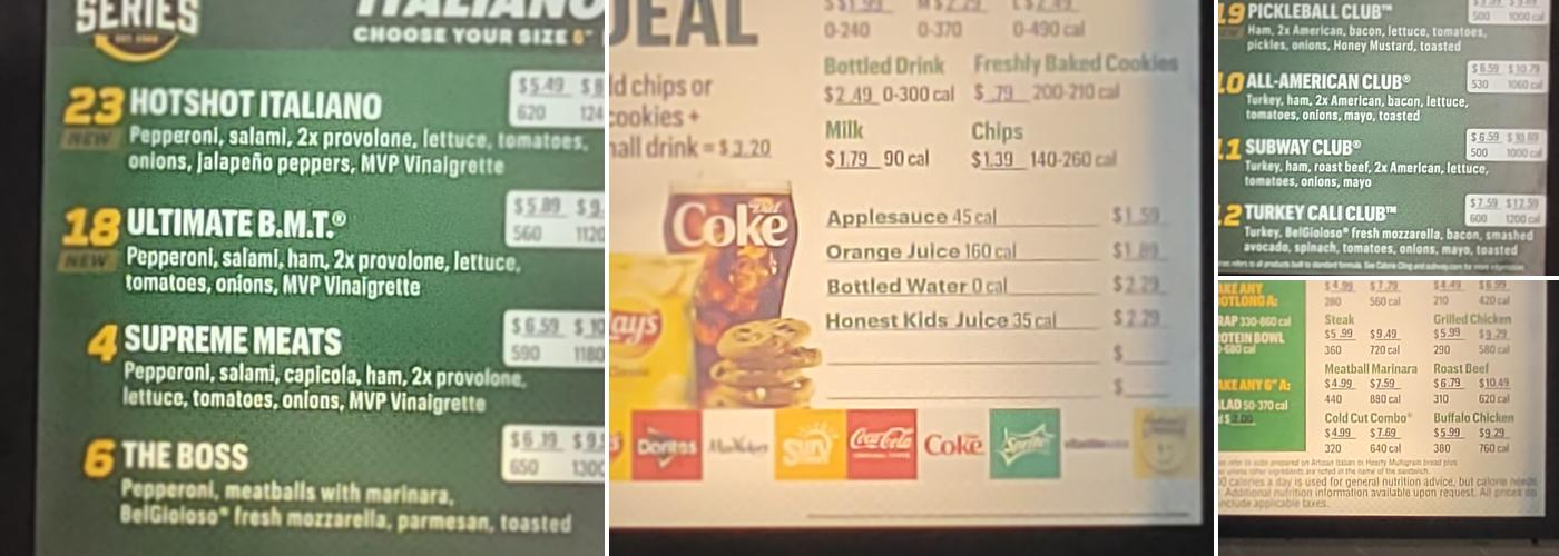 Subway Menu