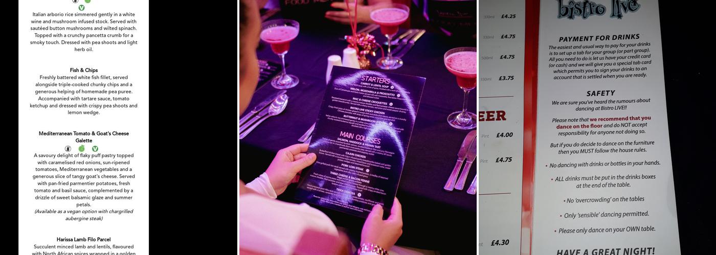 Bistro Live Milton Keynes Menu