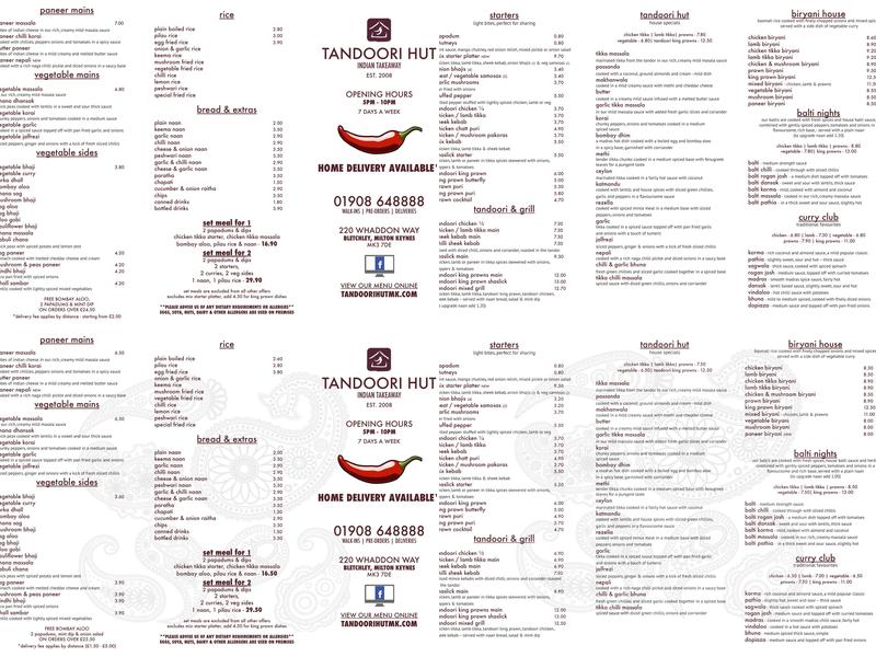 Tandoori Hut MK Menu