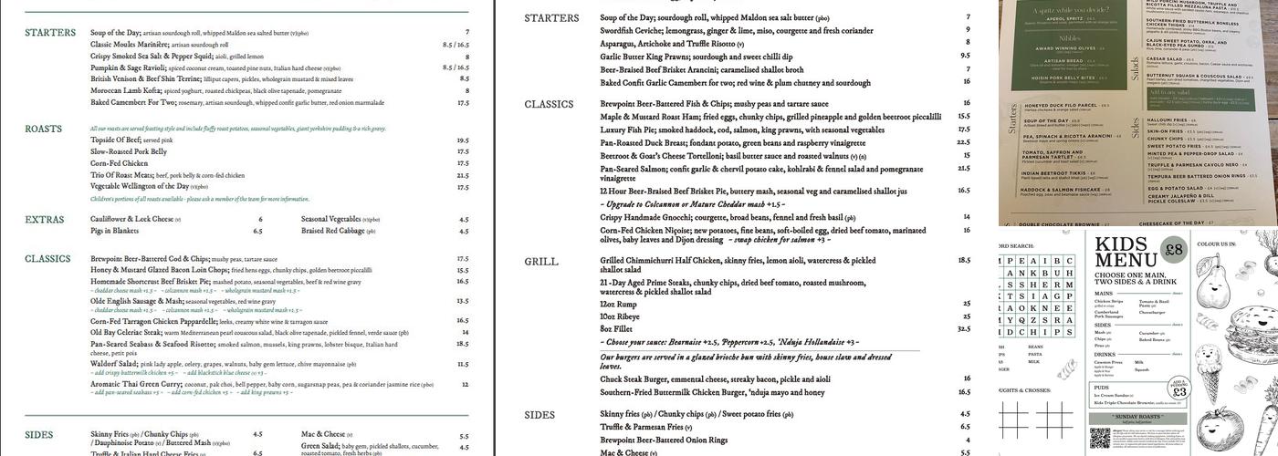 Swan Inn, MK Menu