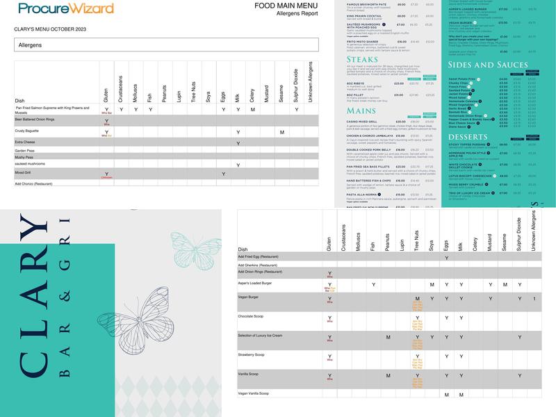 Clary's Bar And Grill Menu