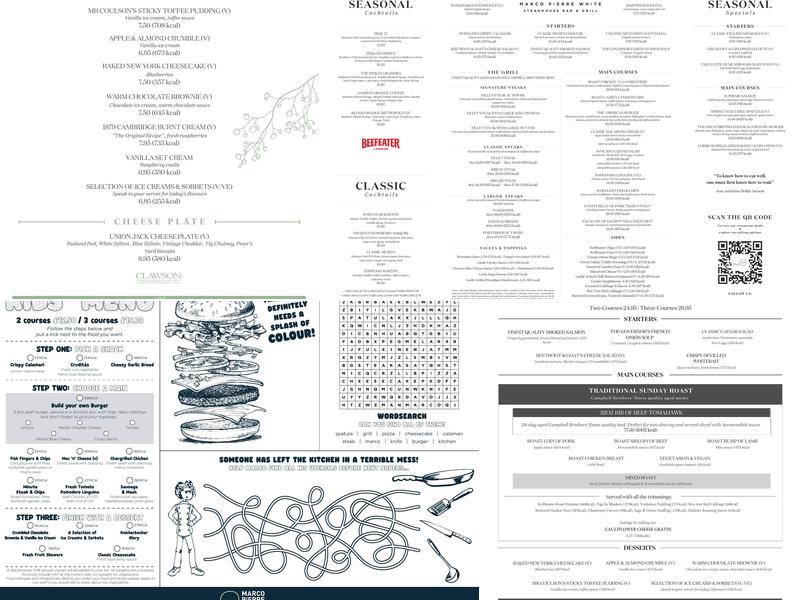 Marco Pierre White Steakhouse Bar & Grill Milton Keynes Menu