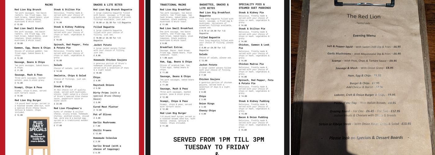 The Red Lion Menu