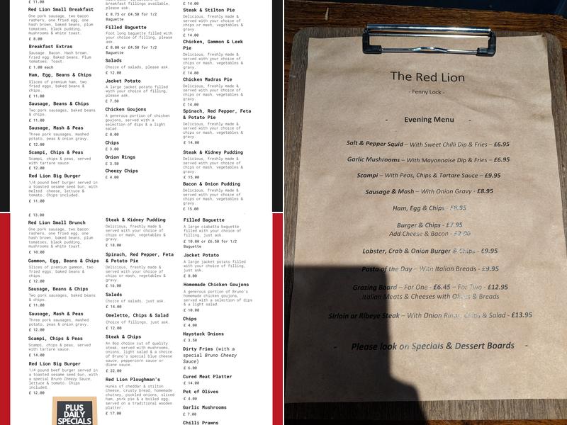 The Red Lion Menu