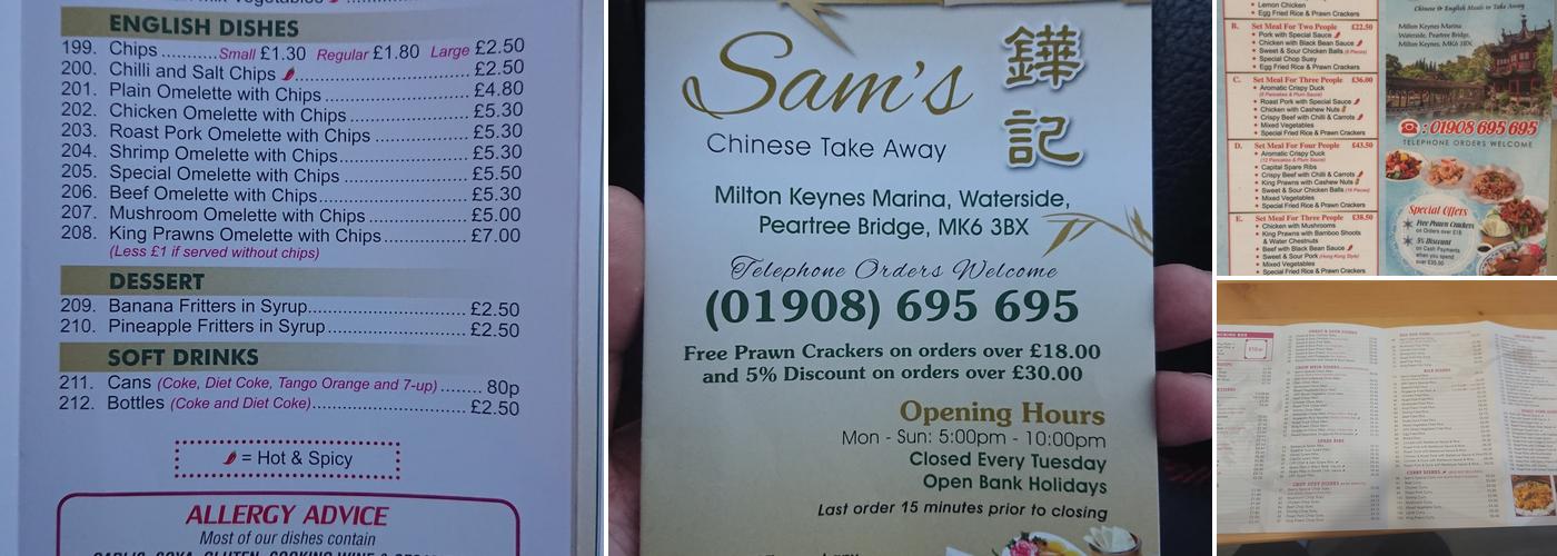 Sams Chinese Takeaway Menu