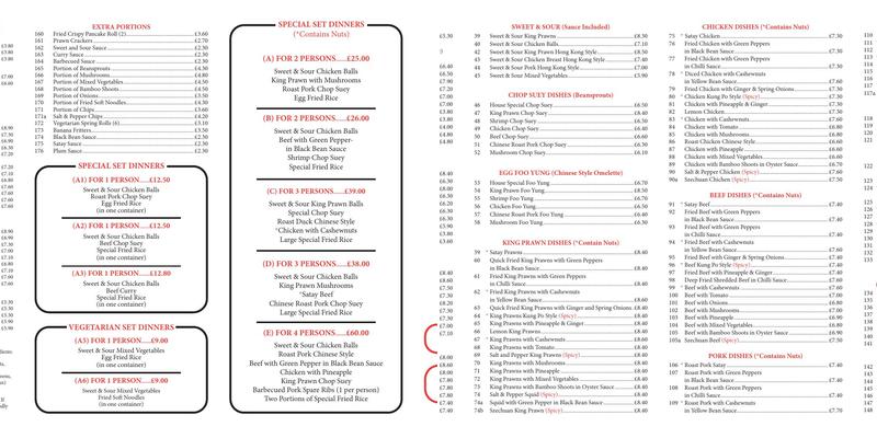 St. Mary's Chinese Menu