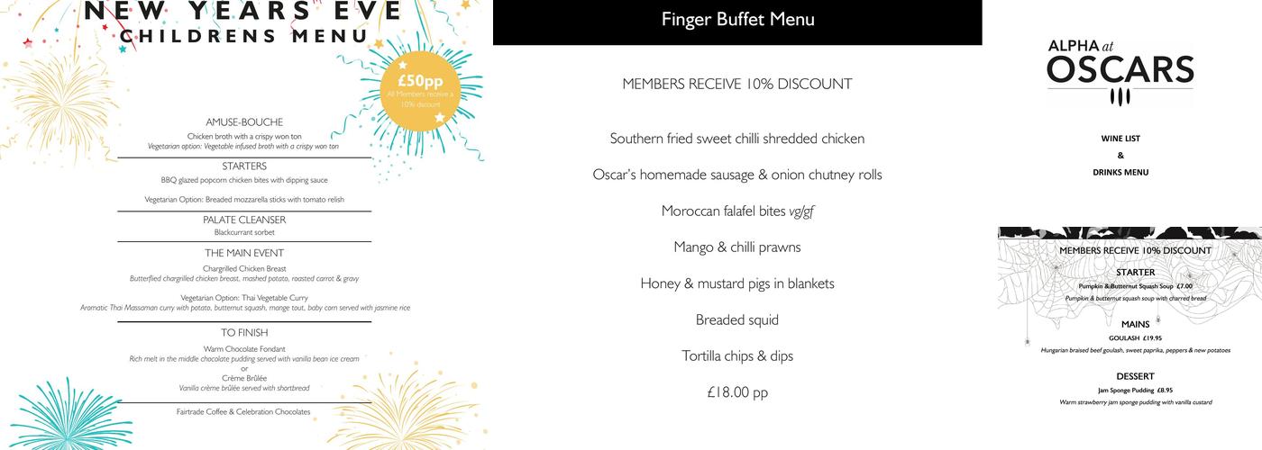 Alpha at Oscars Menu