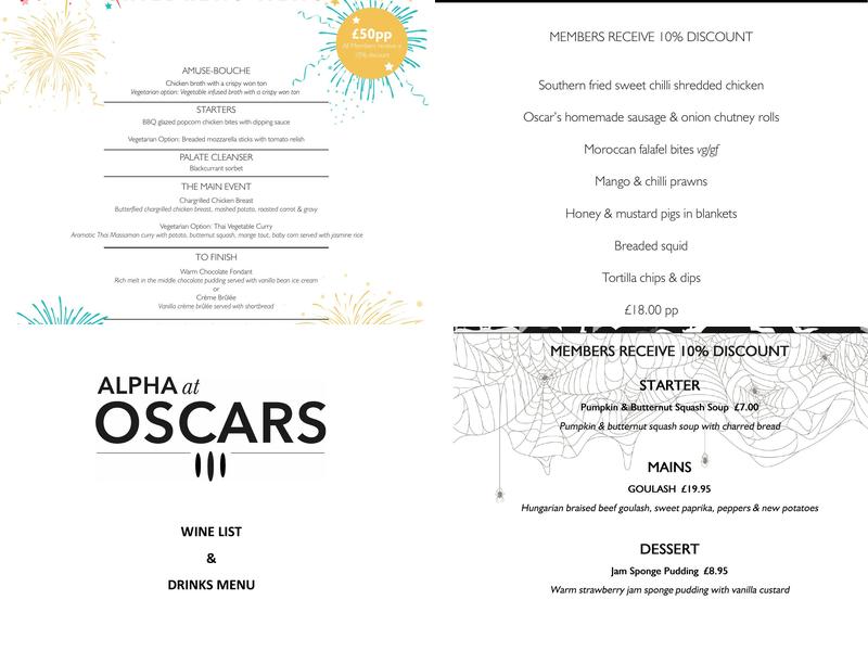 Alpha at Oscars Menu