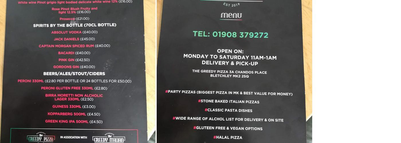 The Greedy Pizza Menu