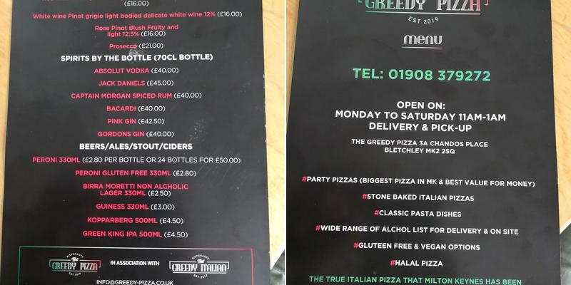The Greedy Pizza Menu