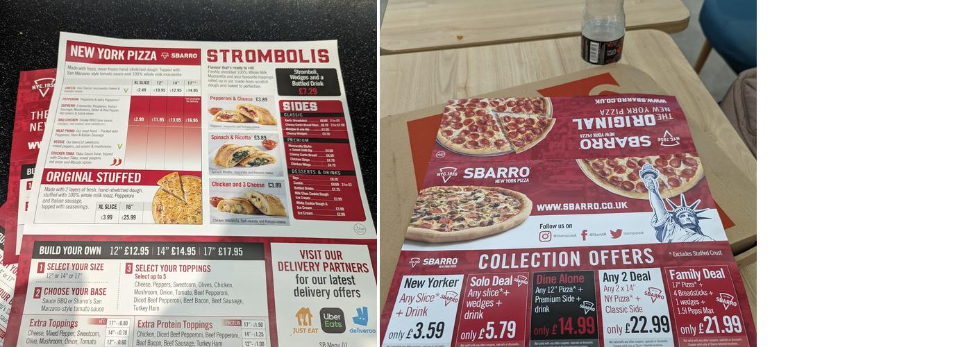 Milton Keynes Sbarro Menu