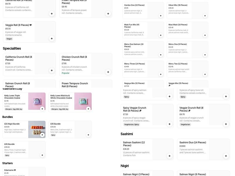 Sushi Daily Oakgrove Menu