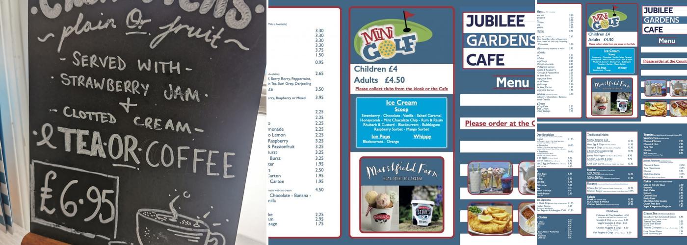 The Jubilee Cafe and Crazy Golf Menu