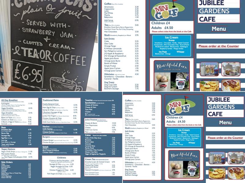 The Jubilee Cafe and Crazy Golf Menu