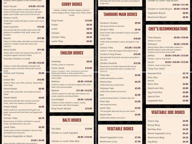 Taj mahal minehead Menu