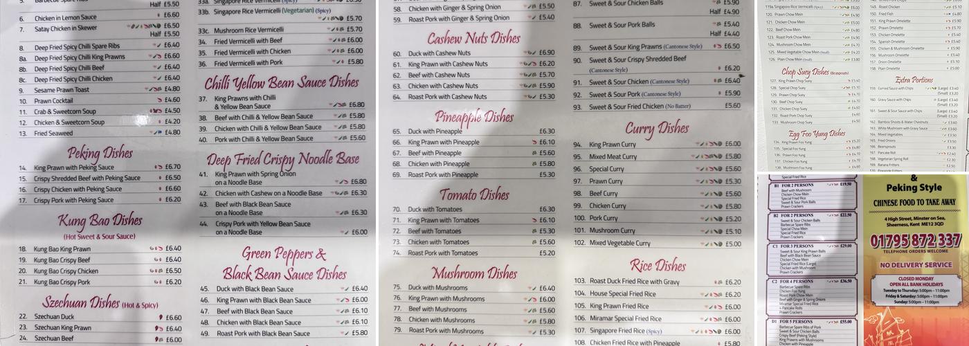 Miramar Chinese minster Menu