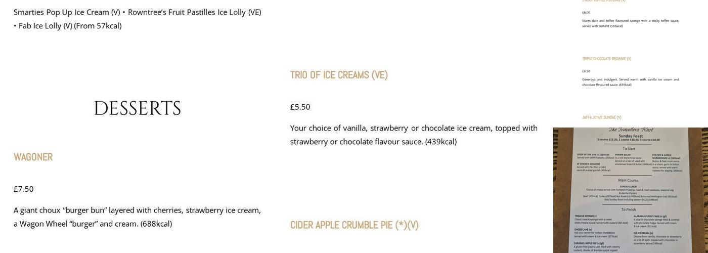 Travellers Rest Menu