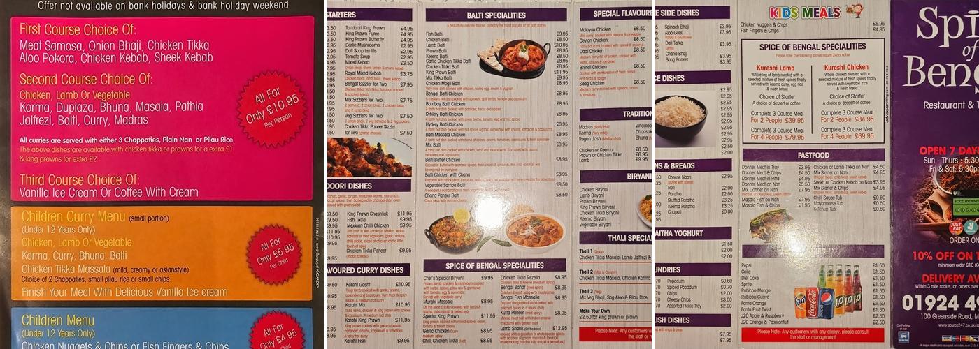 Spice Of Bengal Menu