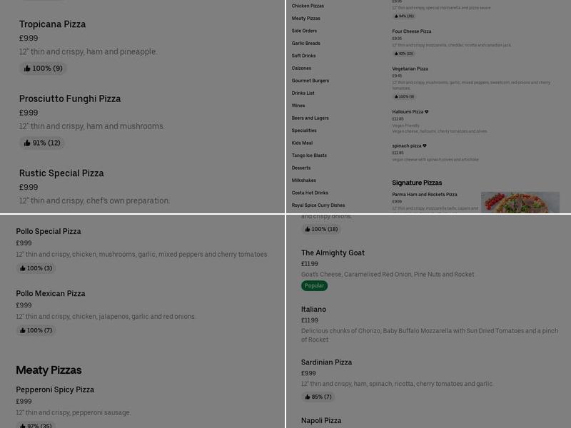 Rustic Pizza & Prosecco Bar Menu