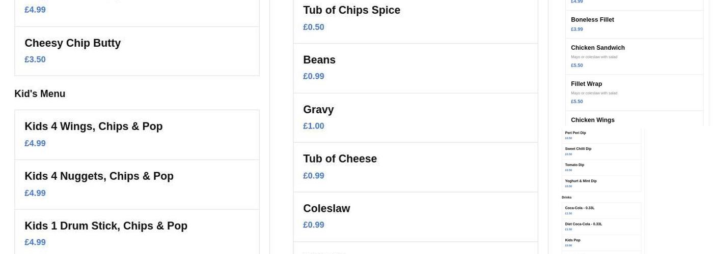 Hennie Penny's Chicken Menu