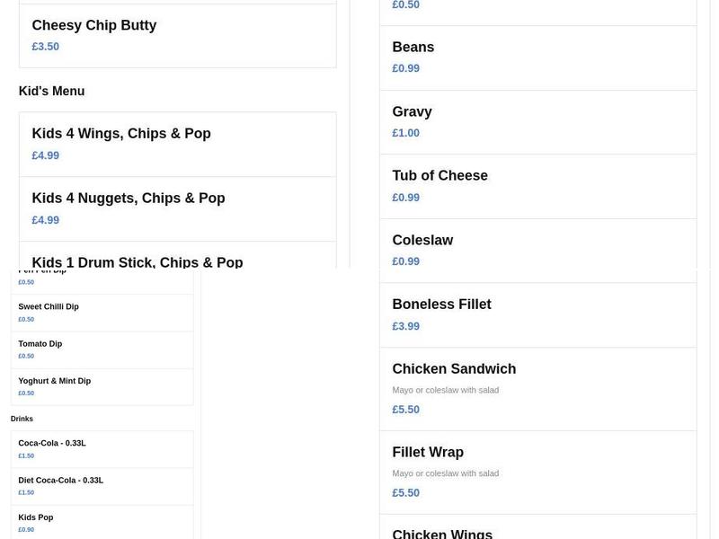 Hennie Penny's Chicken Menu