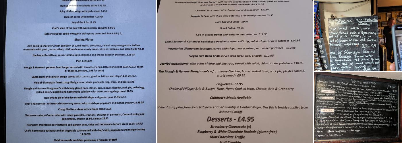 The Plough & Harrow Menu