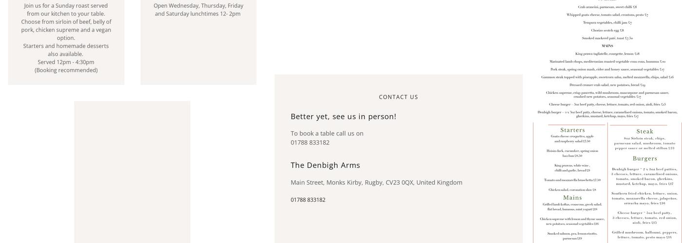 The Denbigh Arms Menu