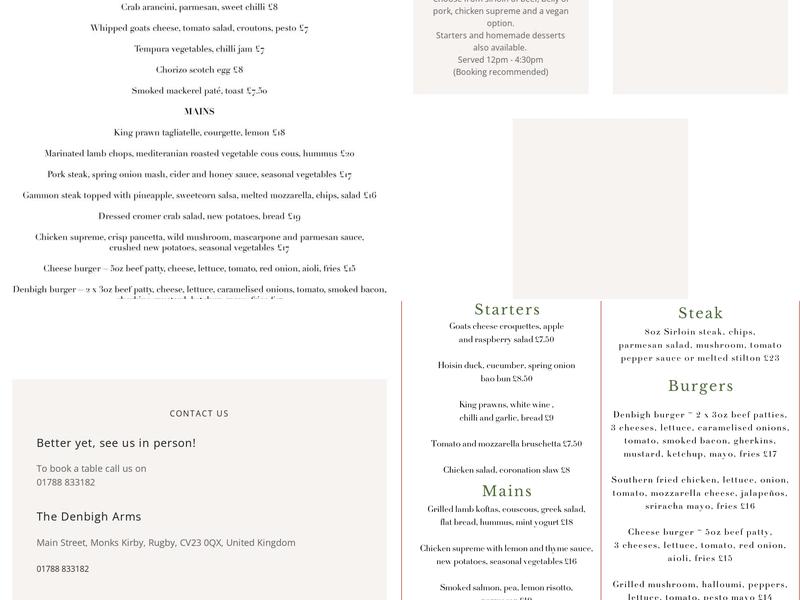 The Denbigh Arms Menu