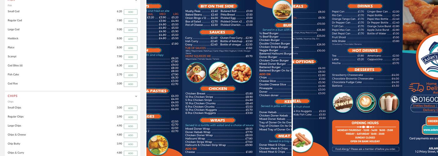 Aslan's Fish Bar Menu