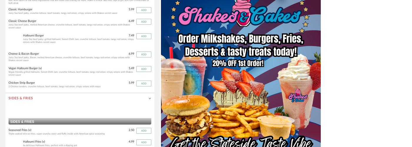 Shakes & Cakes Menu