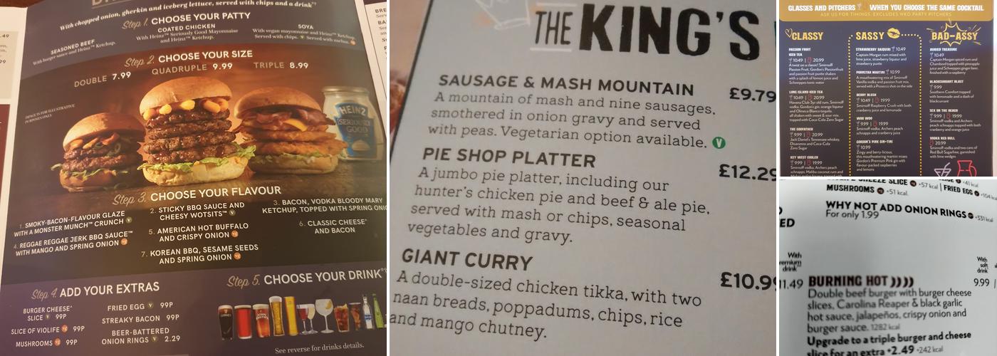 Kings Arms Morecambe Menu