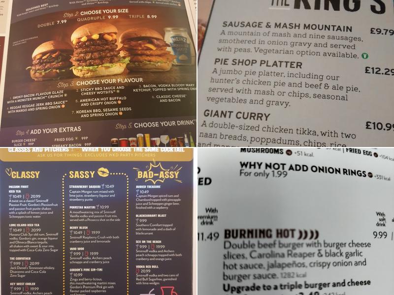 Kings Arms Morecambe Menu