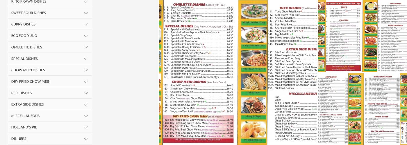 Sweet & Sour Chinese Menu