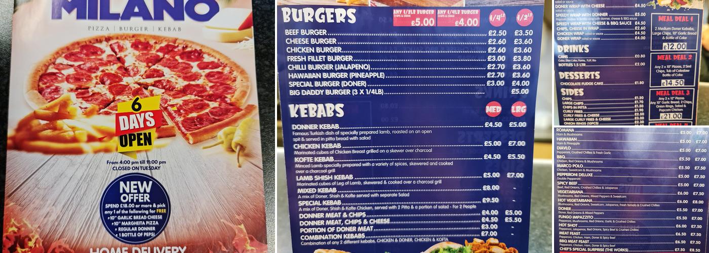 Milano Pizzeria Menu