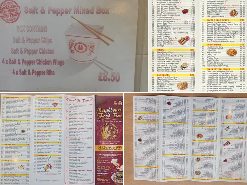 Neighbours Food Bar Menu