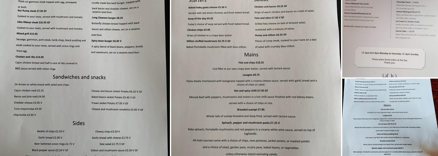 The Three Horse Shoes Inn Menu