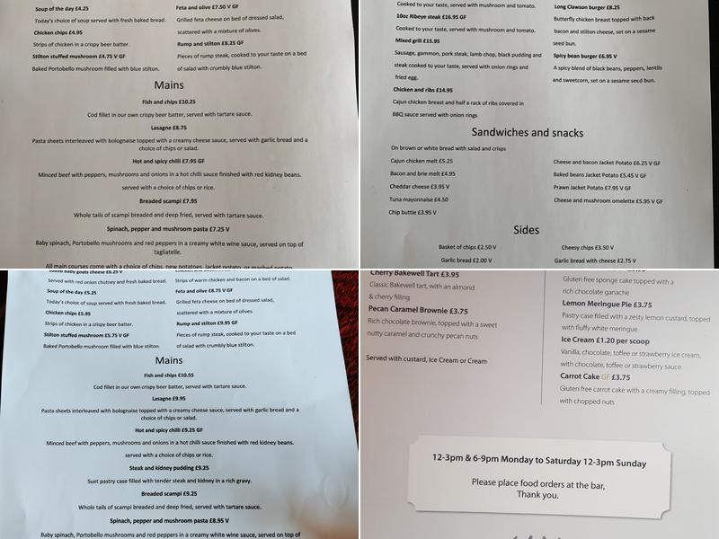 The Three Horse Shoes Inn Menu