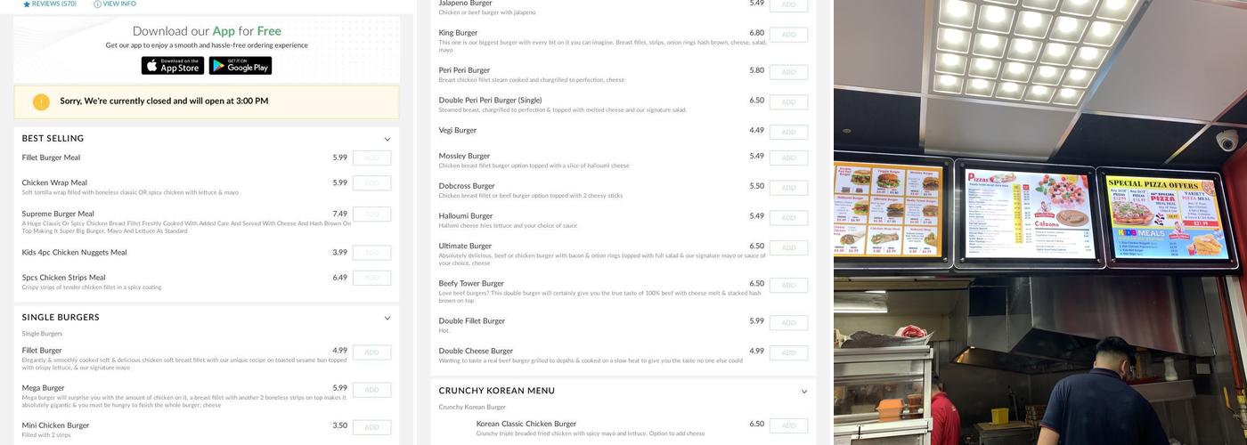 Crunchy Chicken Menu