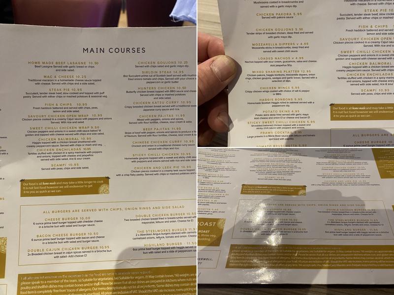 The Steelworks Bar & Grill Menu