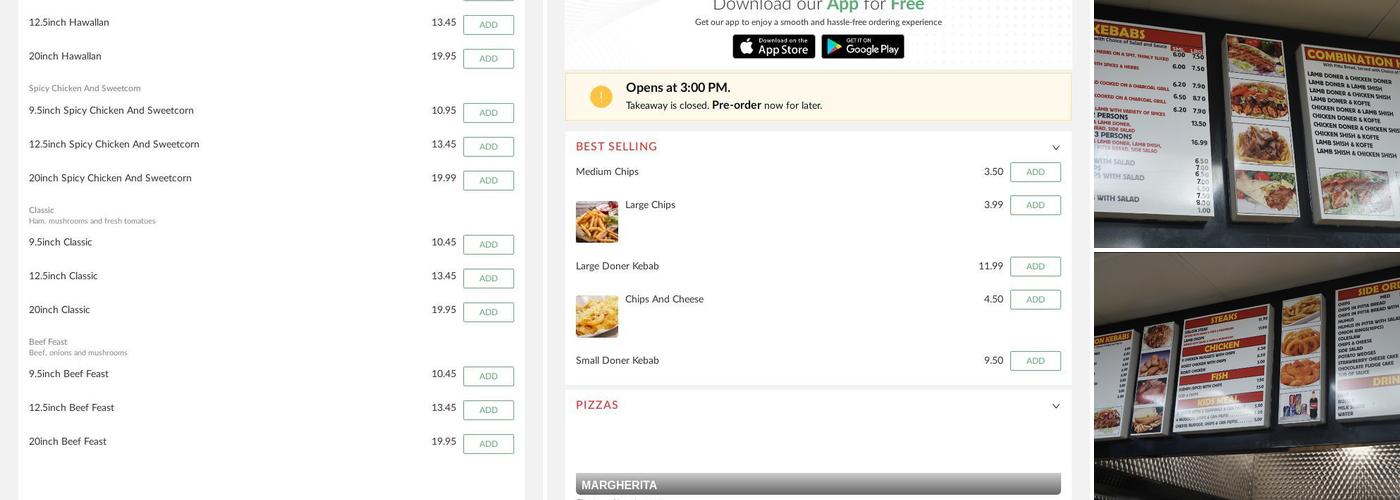 Express Pizza and Kebab Menu