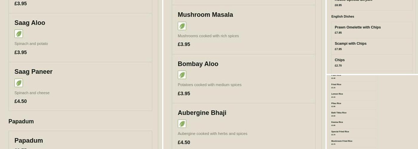 Darjeeling Indian Restaurant Whaplode Menu